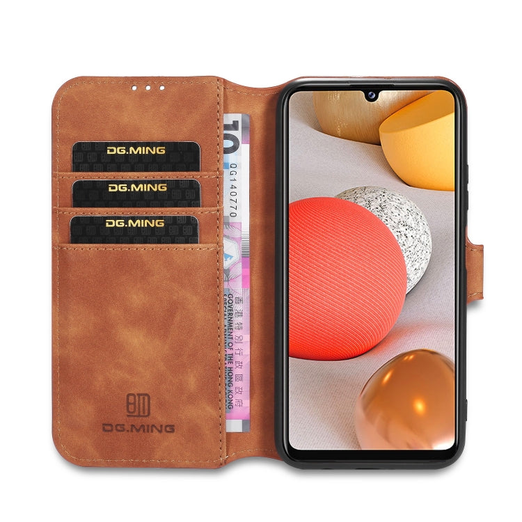 For Samsung Galaxy A42 5G DG.MING Retro Oil Side Horizontal Flip Protective Case(Brown) - Galaxy Phone Cases by DG.MING | Online Shopping UK | buy2fix