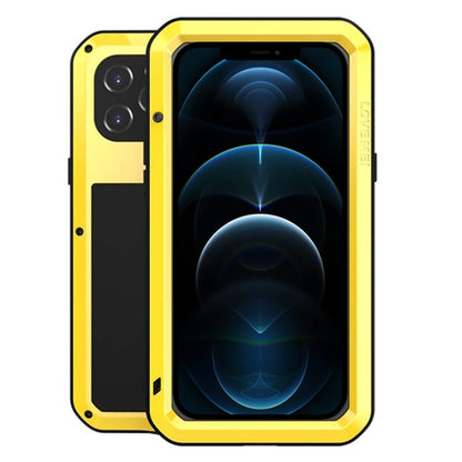 For iPhone 12 Pro Max LOVE MEI Metal Shockproof Life Waterproof Dustproof Protective Case(Yellow) - iPhone 12 Pro Max Cases by LOVE MEI | Online Shopping UK | buy2fix