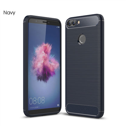 For Huawei  P smart / Enjoy 7S Brushed Texture Carbon Fiber Shockproof TPU Protective Back Case (Navy Blue) - Huawei Cases by buy2fix | Online Shopping UK | buy2fix