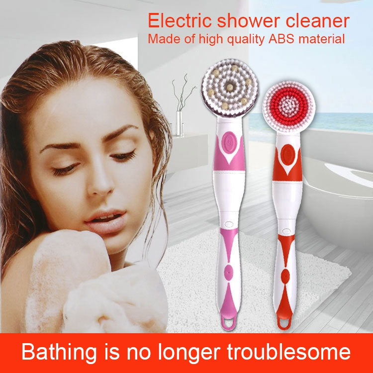 Multi-function Electric Waterproof Bath Cleansing Brush Long-handled Massage Brush, with 4 Brush Heads(Orange) - Bath Brushes & Sponges by buy2fix | Online Shopping UK | buy2fix