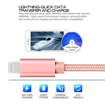 3m 3A Woven Style Metal Head 8 Pin to USB Data / Charger Cable(Rose Gold) - Normal Style Cable by buy2fix | Online Shopping UK | buy2fix