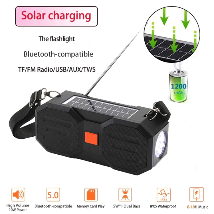 T&G TG634 Outdoor Solar Power Bluetooth Wireless Speaker with FM / Flashlight / TF Card Slot (Black) - Desktop Speaker by T&G | Online Shopping UK | buy2fix