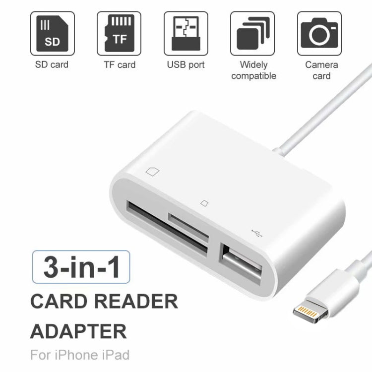 NK-1081 8 Pin to SD + TF + USB Port Camera Reader Adapter, Support iOS 9.2 or Above (White) - Converter & Adapter by buy2fix | Online Shopping UK | buy2fix