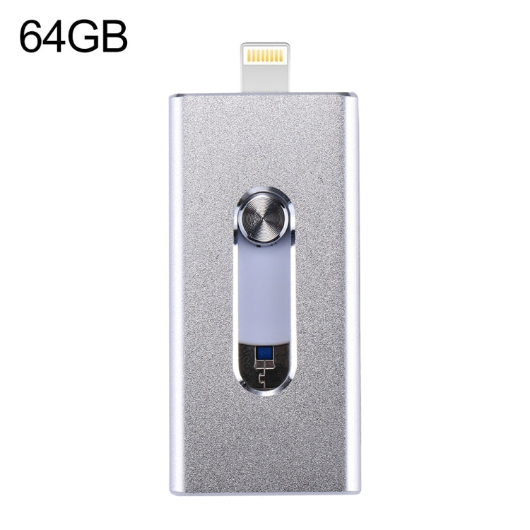 RQW-02 3 in 1 USB 2.0 & 8 Pin & Micro USB 64GB Flash Drive(Silver) - U Disk & Card Reader by buy2fix | Online Shopping UK | buy2fix