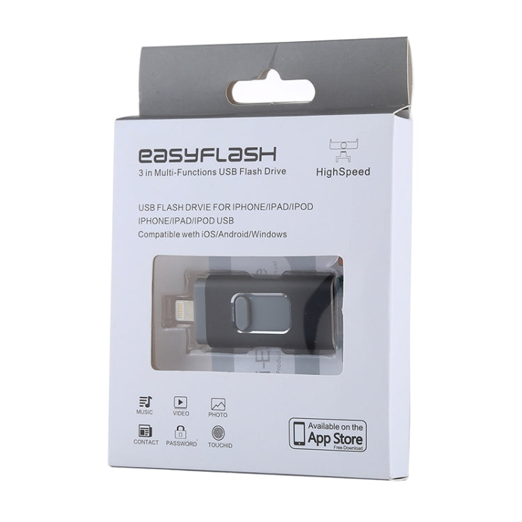 easyflash RQW-01B 3 in 1 USB 2.0 & 8 Pin & Micro USB 16GB Flash Drive(Black) - U Disk & Card Reader by buy2fix | Online Shopping UK | buy2fix