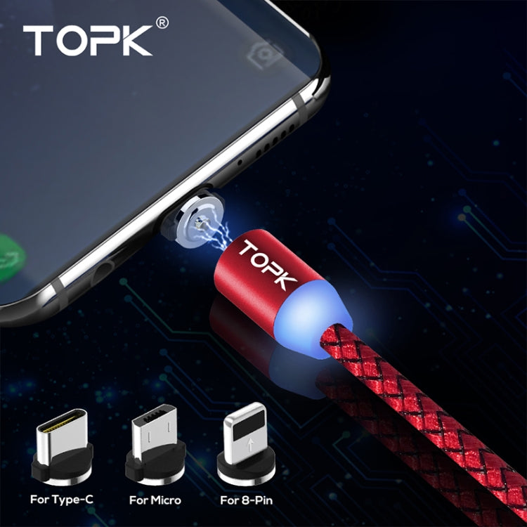 TOPK AM23 1m 2.1A Output USB to 8 Pin + USB-C / Type-C + Micro USB Mesh Braided Magnetic Charging Cable with LED Indicator(Red) - Charging Cable & Head by TOPK | Online Shopping UK | buy2fix