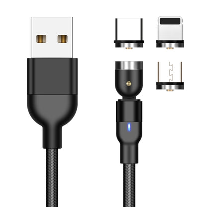 1m 2A Output 3 in 1 USB to 8 Pin + USB-C / Type-C + Micro USB Nylon Braided Rotate Magnetic Charging Cable (Black) - Charging Cable & Head by buy2fix | Online Shopping UK | buy2fix