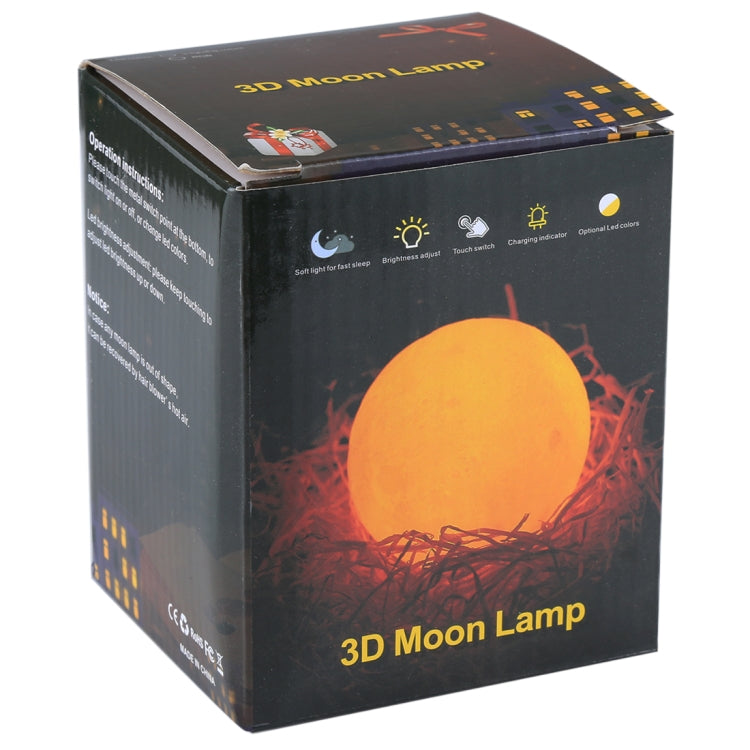 8cm Touch Control 3D Print Moon Lamp , USB Charging 16-color Changing LED Energy-saving Night Light with Wooden Holder Base & Remote Control - Night Lights by buy2fix | Online Shopping UK | buy2fix