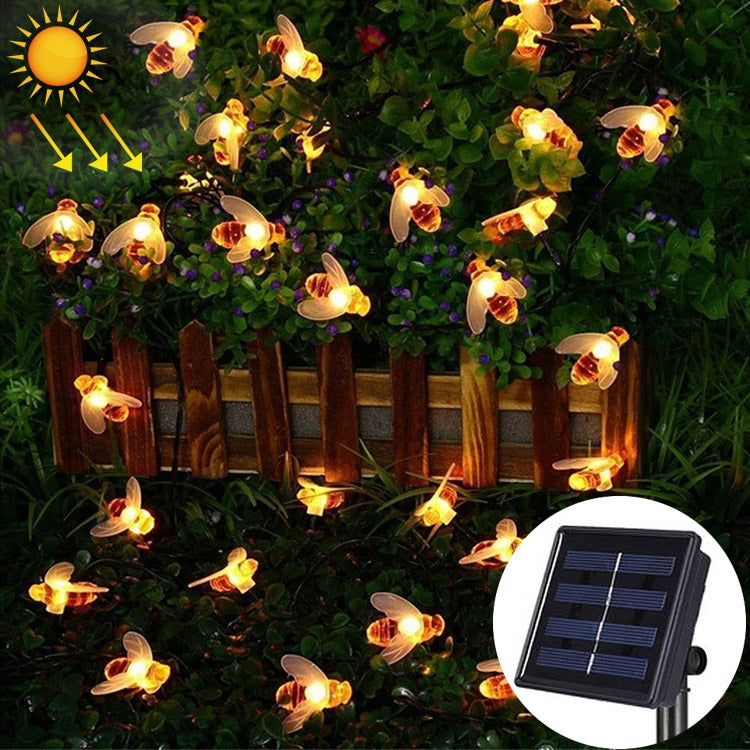 4.8m 20 LEDs Bee Solar Powered Warm White Waterproof Outdoor Garden Decorative String Light Fairy Lamp with 100mA / 1.2V Solar Panel - Solar Lights by buy2fix | Online Shopping UK | buy2fix