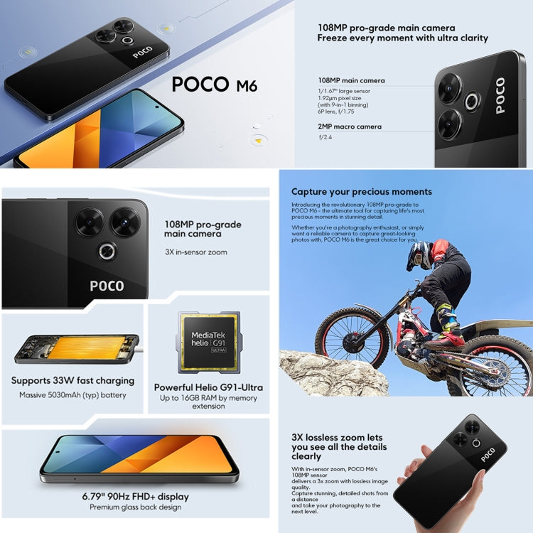 Xiaomi POCO M6 Global, 8GB+256GB, Side Fingerprint, 6.79 inch Xiaomi HyperOS MediaTek Helio G91-Ultra Octa Core 2.0GHz, NFC, Network: 4G (Black) - Xiaomi MI by Xiaomi | Online Shopping UK | buy2fix