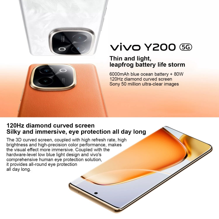 vivo Y200, Dual Back Cameras, 8GB+256GB, Face ID Screen Fingerprint Identification, 6.78 inch Android 14.0 OriginOS 4 Snapdragon 6 Gen 1 Octa Core 2.2GHz, OTG, Network: 5G, Support Google Play (Orange) - vivo by vivo | Online Shopping UK | buy2fix