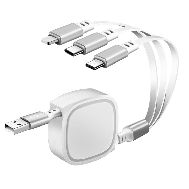 1.2m 3.5A Max 3 in 1 USB to USB-C / Type-C + 8Pin + Micro USB Retractable Charging Cable(White) - Multifunction Cable by buy2fix | Online Shopping UK | buy2fix