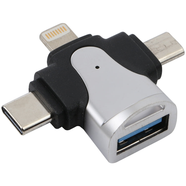 3 in 1 8 Pin + USB-C / Type-C + Micro USB Male to USB 3.0 Female Zinc Alloy Adapter - Converter & Adapter by buy2fix | Online Shopping UK | buy2fix