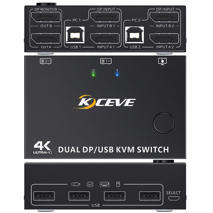 KC-KVM202DPA-USB2.0 DP 3DP+3DP KVM Switch (Black) - Switch by buy2fix | Online Shopping UK | buy2fix