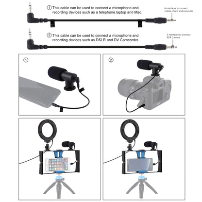 PULUZ 3 in 1 Vlogging Live Broadcast Smartphone Video Rig + Microphone +  4.7 inch 12cm Ring LED Selfie Light Kits with Cold Shoe Tripod Head for iPhone, Galaxy, Huawei, Xiaomi, HTC, LG, Google, and Other Smartphones(Blue) - Camera Cage by PULUZ | Online Shopping UK | buy2fix