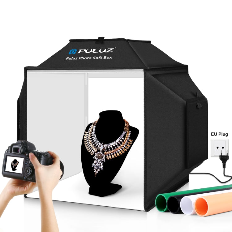 PULUZ 40cm Folding 72W 5500K Studio Shooting Tent Soft Box Photography Lighting Kit with 4 Colors (Black, Orange, White, Green) Backdrops(EU Plug) -  by PULUZ | Online Shopping UK | buy2fix