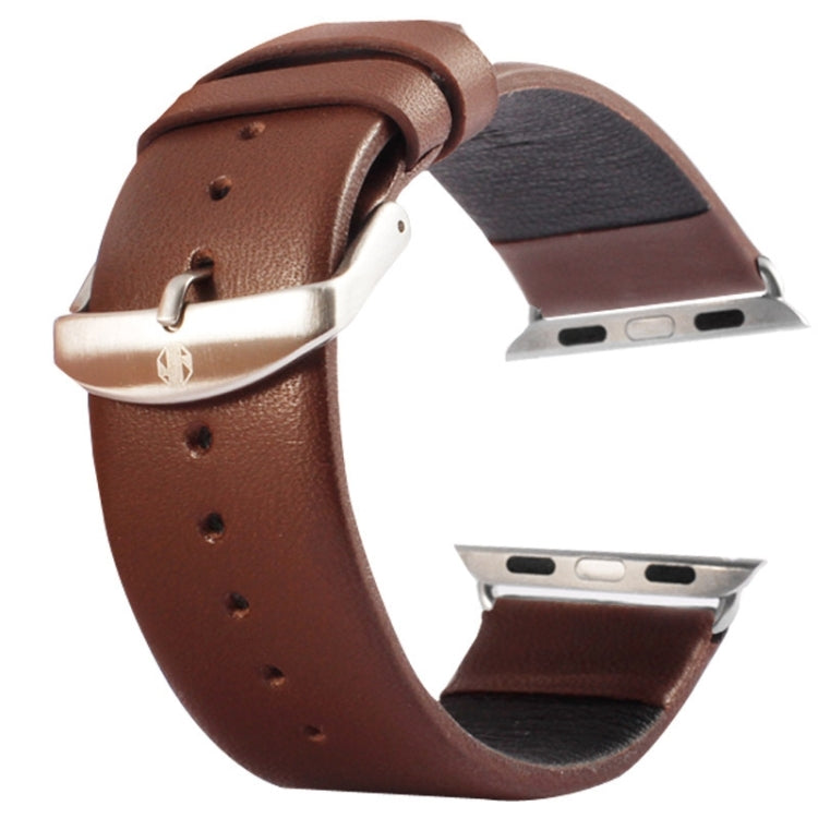 Kakapi for Apple Watch 42mm Subtle Texture Brushed Buckle Genuine Leather Watch Band with Connector(Coffee) - Watch Bands by Kakapi | Online Shopping UK | buy2fix