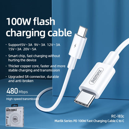 REMAX Marlik Series RC-183c PD 100W USB-C / Type-C to USB-C / Type-C Interface Fast Charging Data Cable, Cable Length: 2m(White) - USB-C & Type-C Cable by REMAX | Online Shopping UK | buy2fix