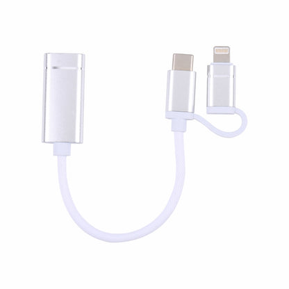 USB 3.0 Female to 8 Pin + USB-C / Type-C Male Charging + Transmission OTG Nylon Braided Adapter Cable, Cable Length: 11cm(Silver + White) - Converter & Adapter by buy2fix | Online Shopping UK | buy2fix