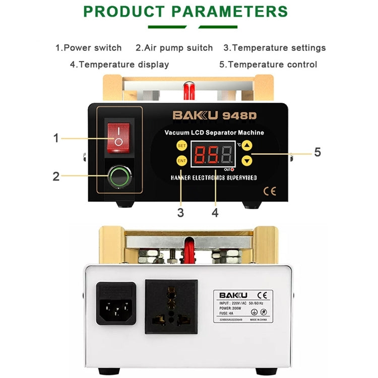 BAKU BK-948D 500W Vacuum Anti-static LCD Touch Panel Separator Machine, AC 110V US Plug - Separation Equipment by BAKU | Online Shopping UK | buy2fix