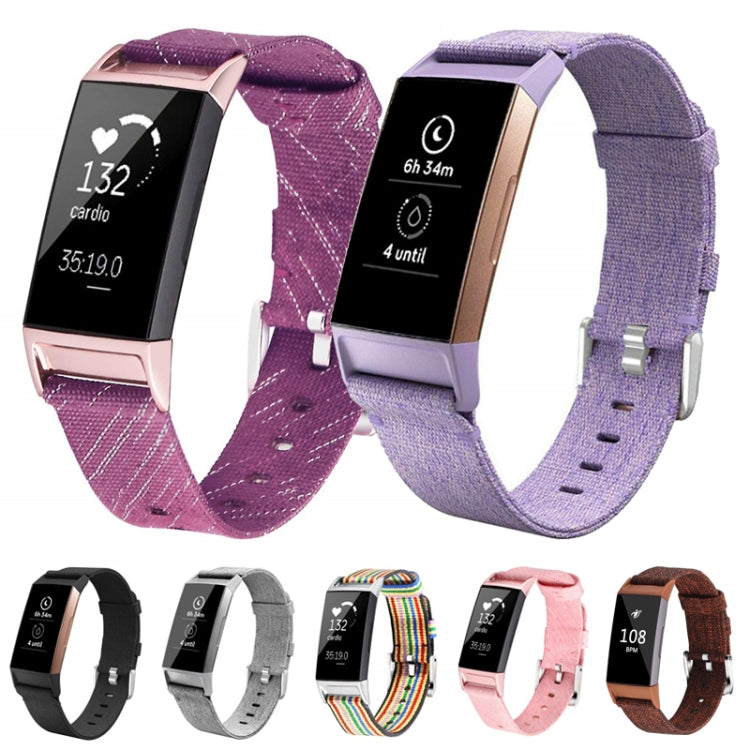 For Fitbit Charge 3 Watch Nylon Canvas Strap Plastic Connector Length: 21cm(Gray) - Watch Bands by buy2fix | Online Shopping UK | buy2fix