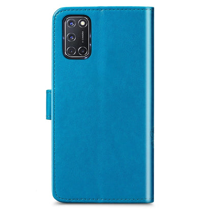 For OPPO A72/A52/A92 Four-leaf Clasp Embossed Buckle Mobile Phone Protection Leather Case with Lanyard & Card Slot & Wallet & Bracket Function(Blue) - OPPO Cases by buy2fix | Online Shopping UK | buy2fix