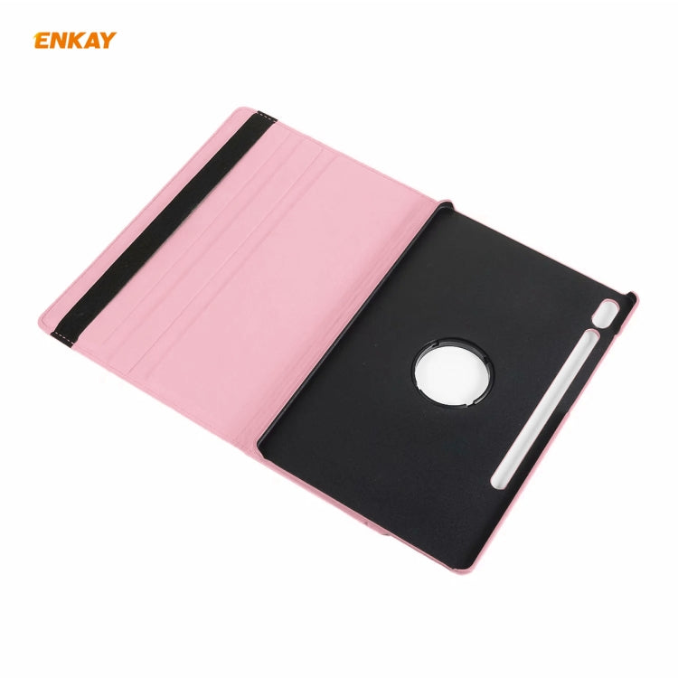 ENKAY for Samsung Galaxy Tab S8 / Galaxy Tab S7 11.0 T870 / T875 ENK-8012 360 Degree Rotation Litchi Texture Horizontal Flip PU Leather Smart Case with Holder & Sleep / Wake-up(Pink) - Galaxy Tab S8 Cases by ENKAY | Online Shopping UK | buy2fix