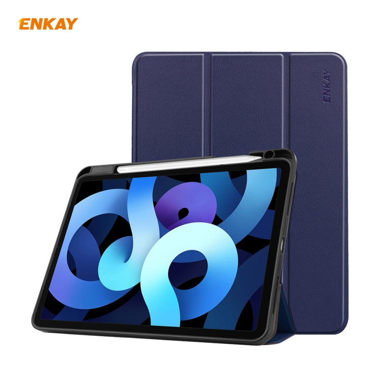 For iPad Air 11 2024 / Pro 11 2018 / Air 10.9 2022 ENKAY TPU Leather Smart Tablet Case with Pen Slot(Dark Blue) - iPad Air (2022) / (2020) 10.9 Cases by ENKAY | Online Shopping UK | buy2fix