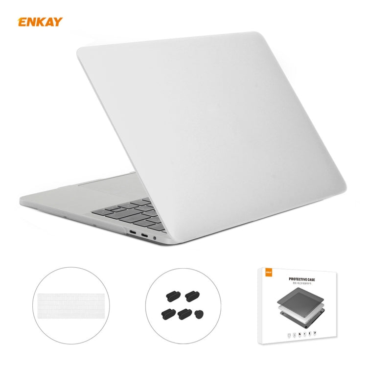 ENKAY 3 in 1 Matte Laptop Protective Case + US Version TPU Keyboard Film + Anti-dust Plugs Set for MacBook Pro 13.3 inch A1706 / A1989 / A2159 (with Touch Bar)(White) - MacBook Pro Cases by ENKAY | Online Shopping UK | buy2fix