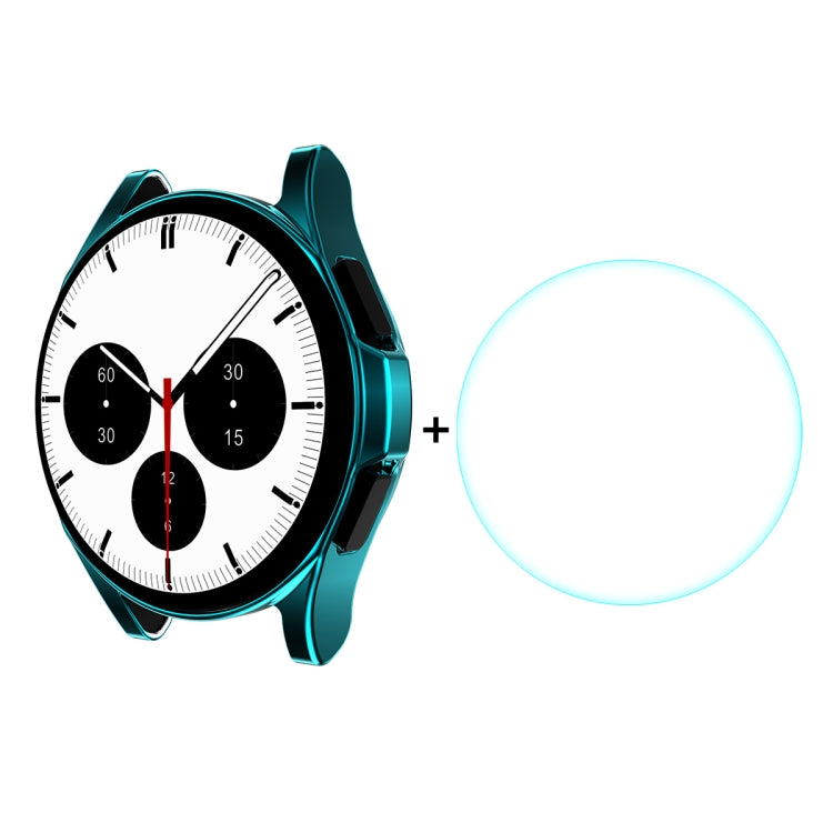 For Samsung Galaxy Watch4 Classic 42mm ENKAY Hat-Prince Full Coverage Electroplate Soft Case TPU HD Clear Cover + Tempered Glass Protector(Cyan) - Watch Cases by ENKAY | Online Shopping UK | buy2fix