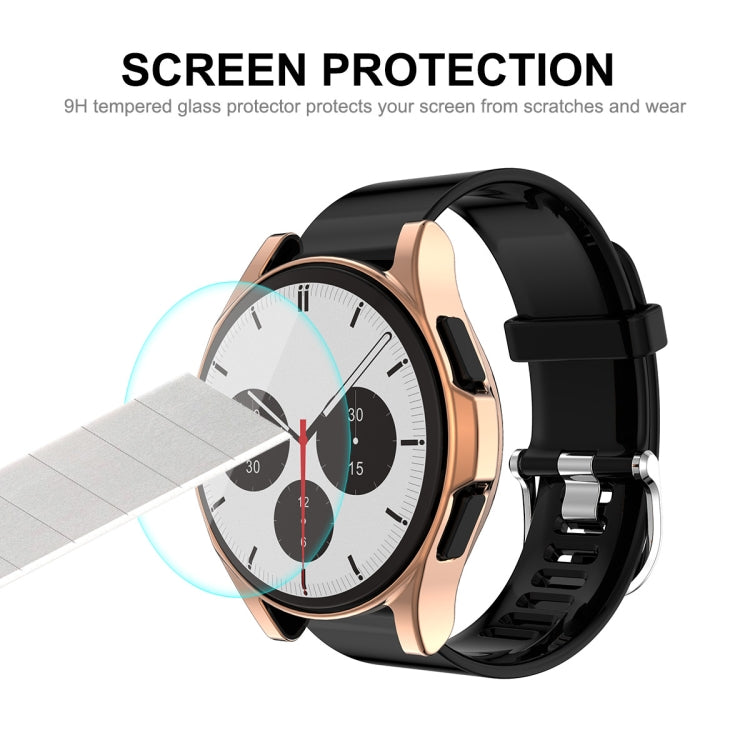 For Samsung Galaxy Watch4 Classic 42mm ENKAY Hat-Prince Full Coverage Electroplate Soft Case TPU HD Clear Cover + Tempered Glass Protector(Cyan) - Watch Cases by ENKAY | Online Shopping UK | buy2fix