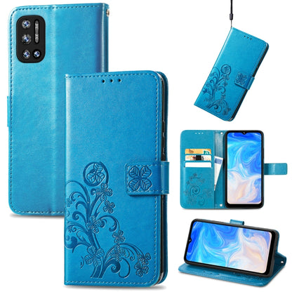 For DOOGEE N40 Pro Four-leaf Clasp Embossed Leather Case with Lanyard & Card Slot & Wallet & Holder(Blue) - More Brand by buy2fix | Online Shopping UK | buy2fix