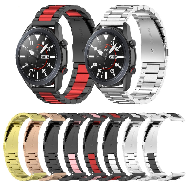 For Huawei Watch GT Runner / Watch GT 3 46mm Three Bead Stainless Steel Watch Band (Black Red) - Watch Bands by buy2fix | Online Shopping UK | buy2fix