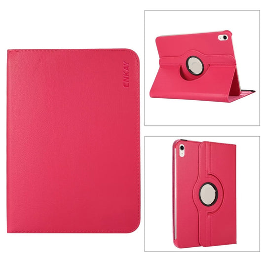 For iPad 10th Gen 10.9 2022 ENKAY Hat-Prince 360 Degree Rotation Litchi Leather Smart Tablet Case(Rose) - iPad 10th Gen 10.9 Cases by ENKAY | Online Shopping UK | buy2fix