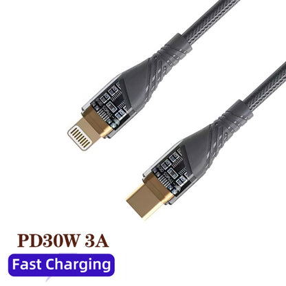 PD30W USB-C / Type-C to 8 Pin Transparent 3A Fast Charging Data Cable, Length: 1m(Grey) - 2 in 1 Cable by buy2fix | Online Shopping UK | buy2fix