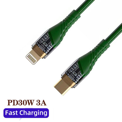 PD30W USB-C / Type-C to 8 Pin Transparent 3A Fast Charging Data Cable, Length: 1m(Green) - 2 in 1 Cable by buy2fix | Online Shopping UK | buy2fix