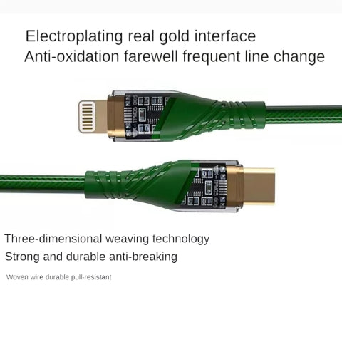 PD30W USB-C / Type-C to 8 Pin Transparent 3A Fast Charging Data Cable, Length: 1m(Green) - 2 in 1 Cable by buy2fix | Online Shopping UK | buy2fix