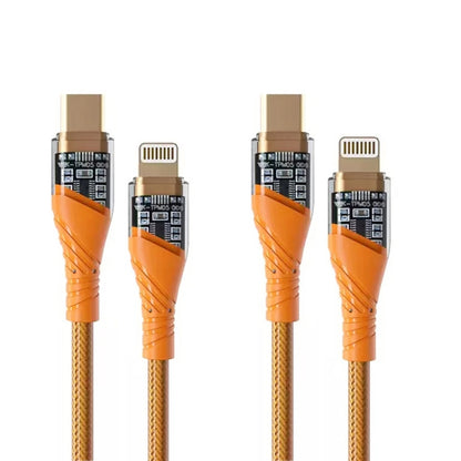 2pcs PD30W USB-C / Type-C to 8 Pin Transparent 3A Fast Charging Data Cable, Length: 1m(Orange) - 2 in 1 Cable by buy2fix | Online Shopping UK | buy2fix