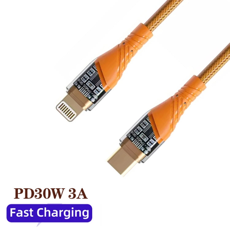 2pcs PD30W USB-C / Type-C to 8 Pin Transparent 3A Fast Charging Data Cable, Length: 1m(Orange) - 2 in 1 Cable by buy2fix | Online Shopping UK | buy2fix