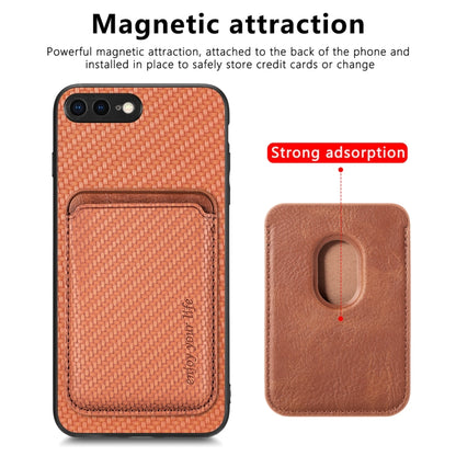 For iPhone SE 2022 / 2020 /  7 / 8 Carbon Fiber Leather Card Magsafe Magnetic Phone Case(Brown) - More iPhone Cases by buy2fix | Online Shopping UK | buy2fix