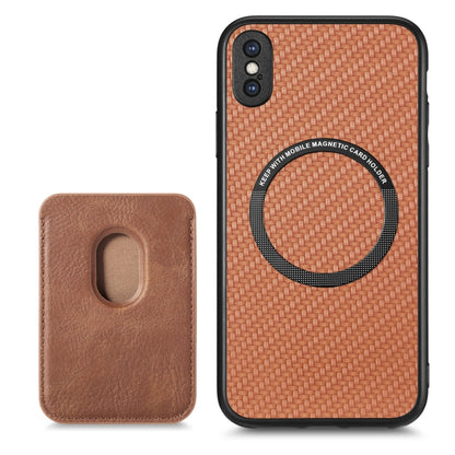 For iPhone X / XS Carbon Fiber Leather Card Magsafe Magnetic Phone Case(Brown) - More iPhone Cases by buy2fix | Online Shopping UK | buy2fix