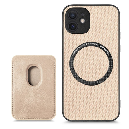 For iPhone 11 Pro Max Carbon Fiber Leather Card Magsafe Magnetic Phone Case(Khaki) - iPhone 11 Pro Max Cases by buy2fix | Online Shopping UK | buy2fix