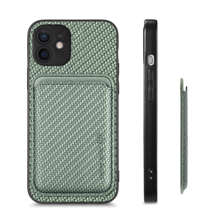 For iPhone 12 mini Carbon Fiber Leather Card Magsafe Magnetic Phone Case(Green) - iPhone 12 mini Cases by buy2fix | Online Shopping UK | buy2fix