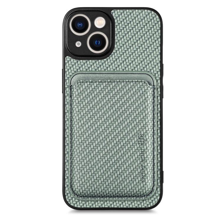 For iPhone 14 Carbon Fiber Leather Card Magsafe Magnetic Phone Case(Green) - iPhone 14 Cases by buy2fix | Online Shopping UK | buy2fix