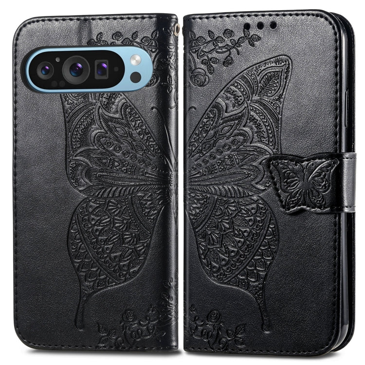 For Google Pixel 9 Butterfly Love Flower Embossed Leather Phone Case(Black) - Google Cases by buy2fix | Online Shopping UK | buy2fix