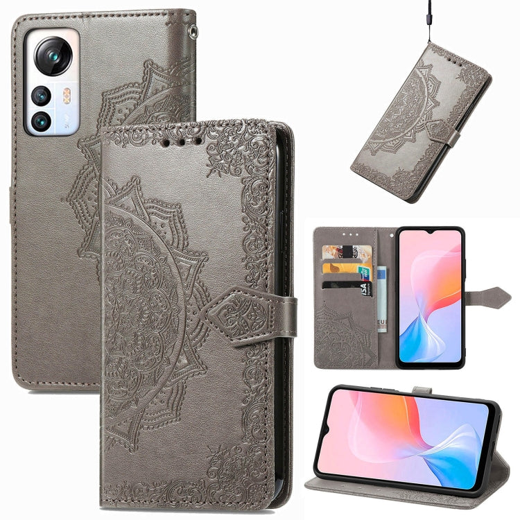 For Blackview A85 Mandala Flower Embossed Leather Phone Case(Gray) - More Brand by buy2fix | Online Shopping UK | buy2fix