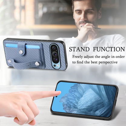 For Google Pixel 9 Wristband Kickstand Card Wallet Back Cover Phone Case with Tool Knife(Blue) - Google Cases by buy2fix | Online Shopping UK | buy2fix