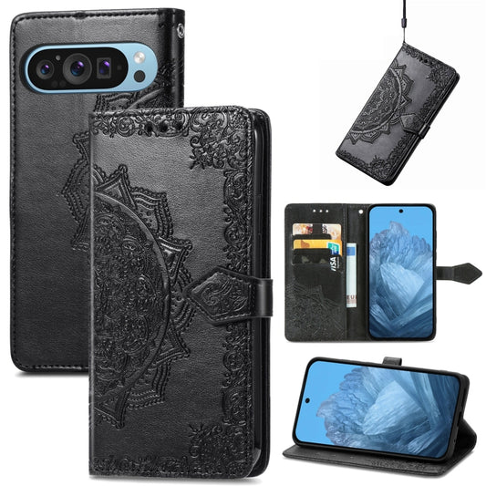 For Google Pixel 9 Mandala Flower Embossed Leather Phone Case(Black) - Google Cases by buy2fix | Online Shopping UK | buy2fix