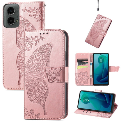 For Motorola Moto G 5G 2024 Butterfly Love Flower Embossed Leather Phone Case(Rose Pink) - Motorola Cases by buy2fix | Online Shopping UK | buy2fix