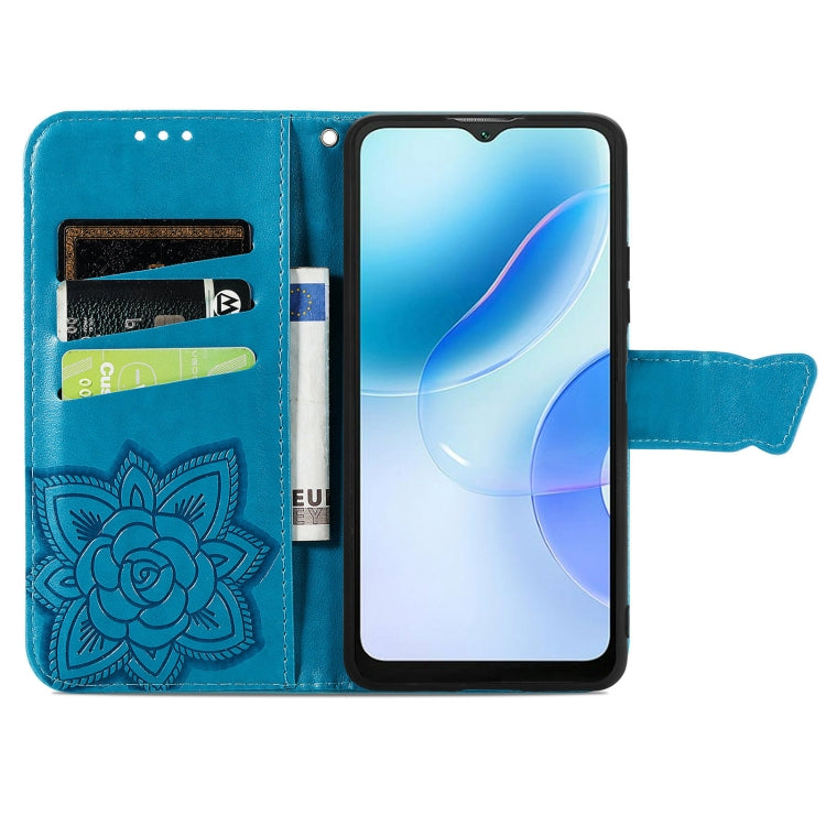 For Blackview A53 Butterfly Love Flower Embossed Leather Phone Case(Blue) - More Brand by buy2fix | Online Shopping UK | buy2fix